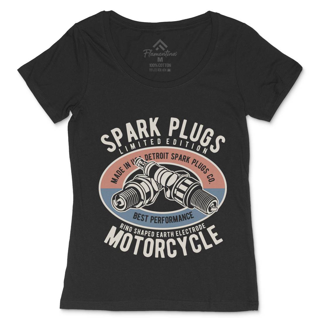 Spark Plugs Womens Scoop Neck T-Shirt Motorcycles B256