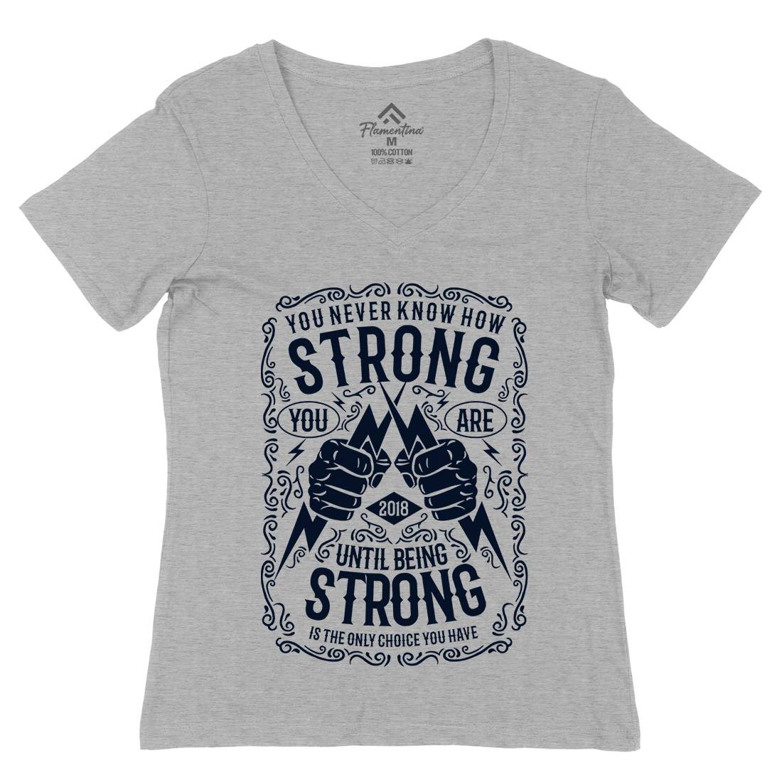Strong Womens Organic V-Neck T-Shirt Gym B258