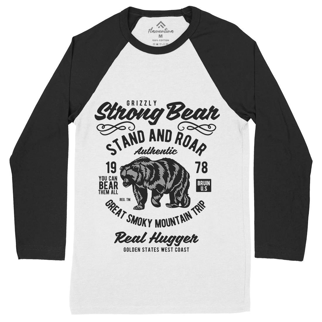 Strong Bear Mens Long Sleeve Baseball T-Shirt Animals B259