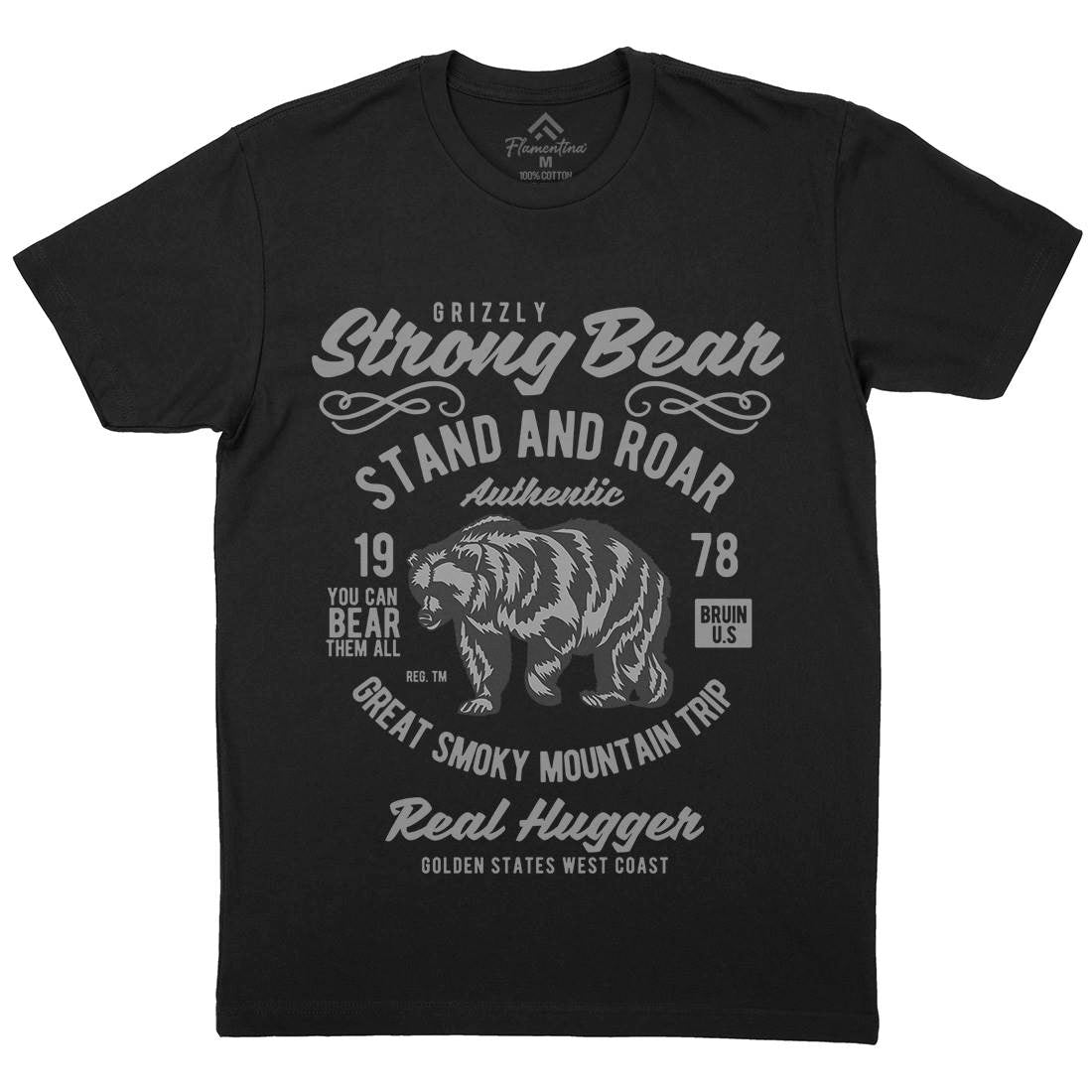 Strong Bear Mens Organic Crew Neck T-Shirt Animals B259