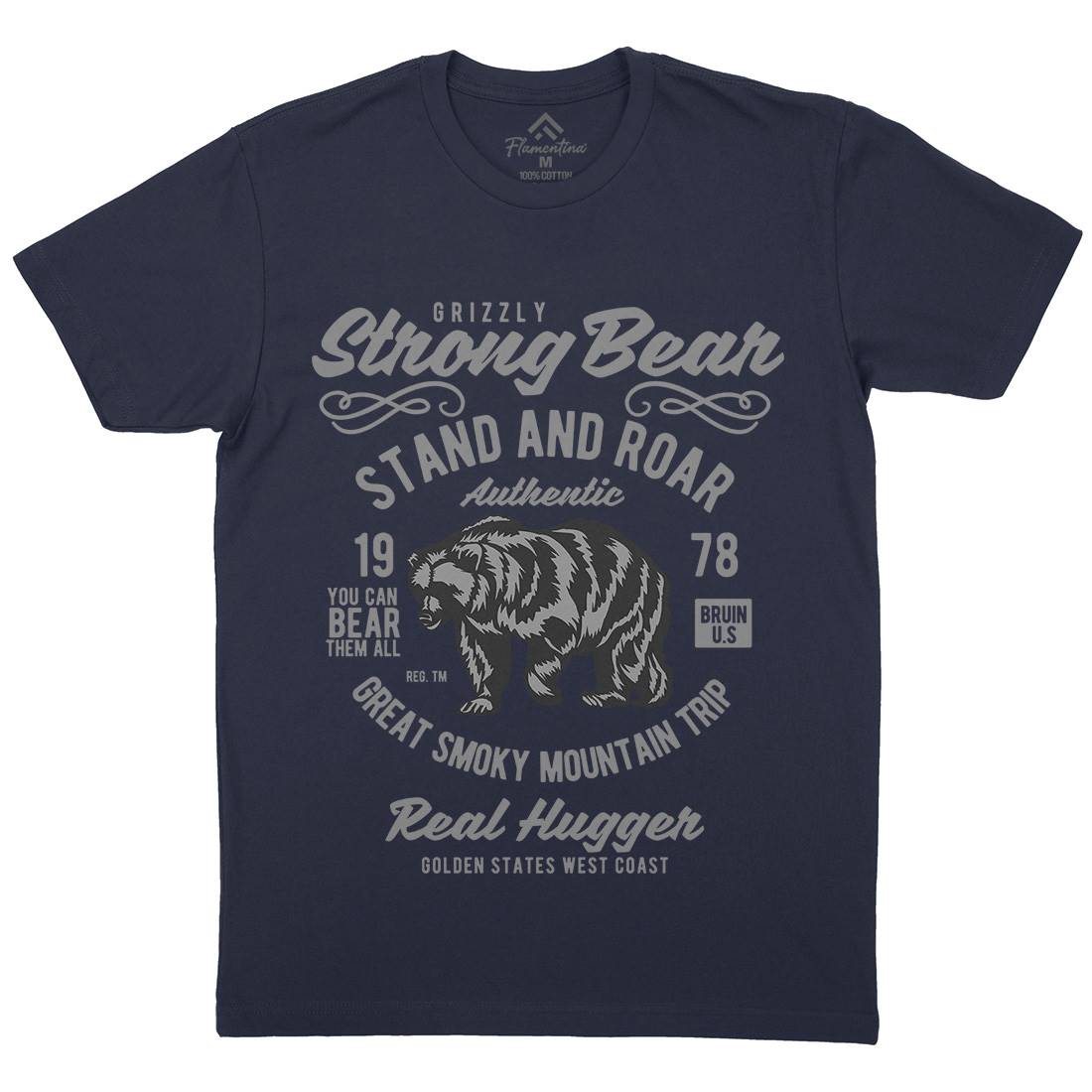 Strong Bear Mens Organic Crew Neck T-Shirt Animals B259