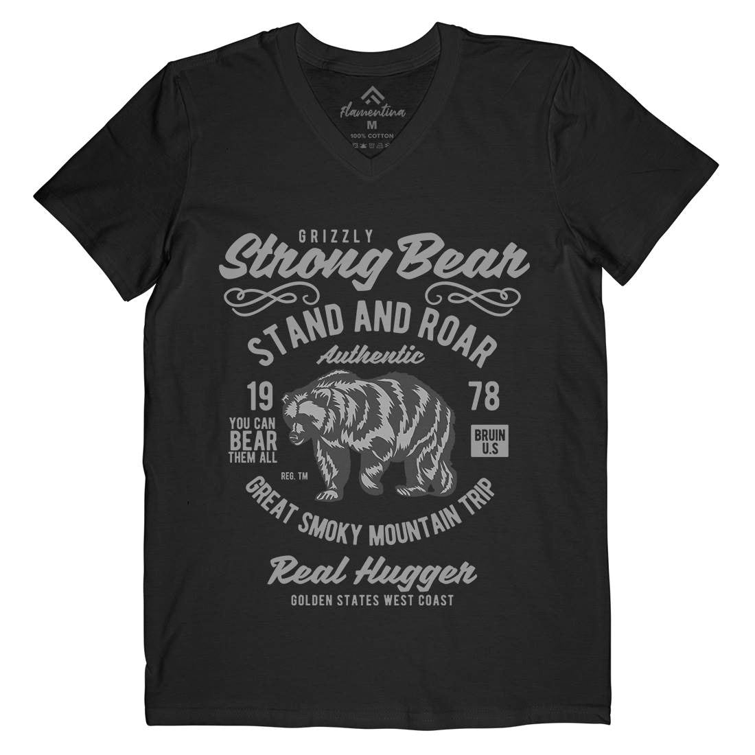 Strong Bear Mens Organic V-Neck T-Shirt Animals B259