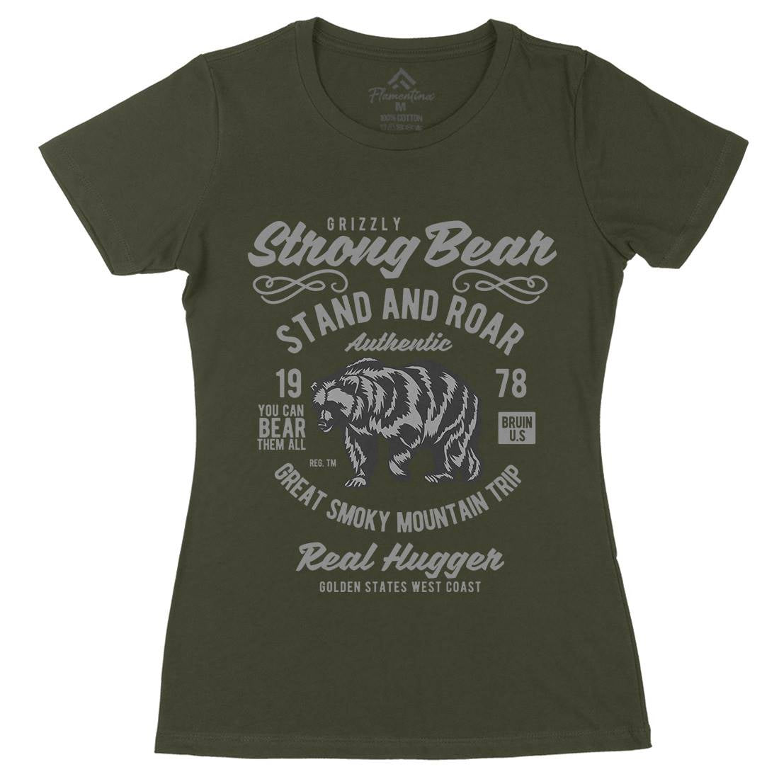 Strong Bear Womens Organic Crew Neck T-Shirt Animals B259