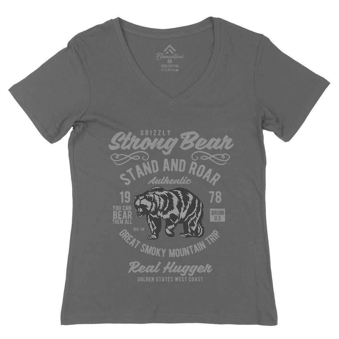 Strong Bear Womens Organic V-Neck T-Shirt Animals B259