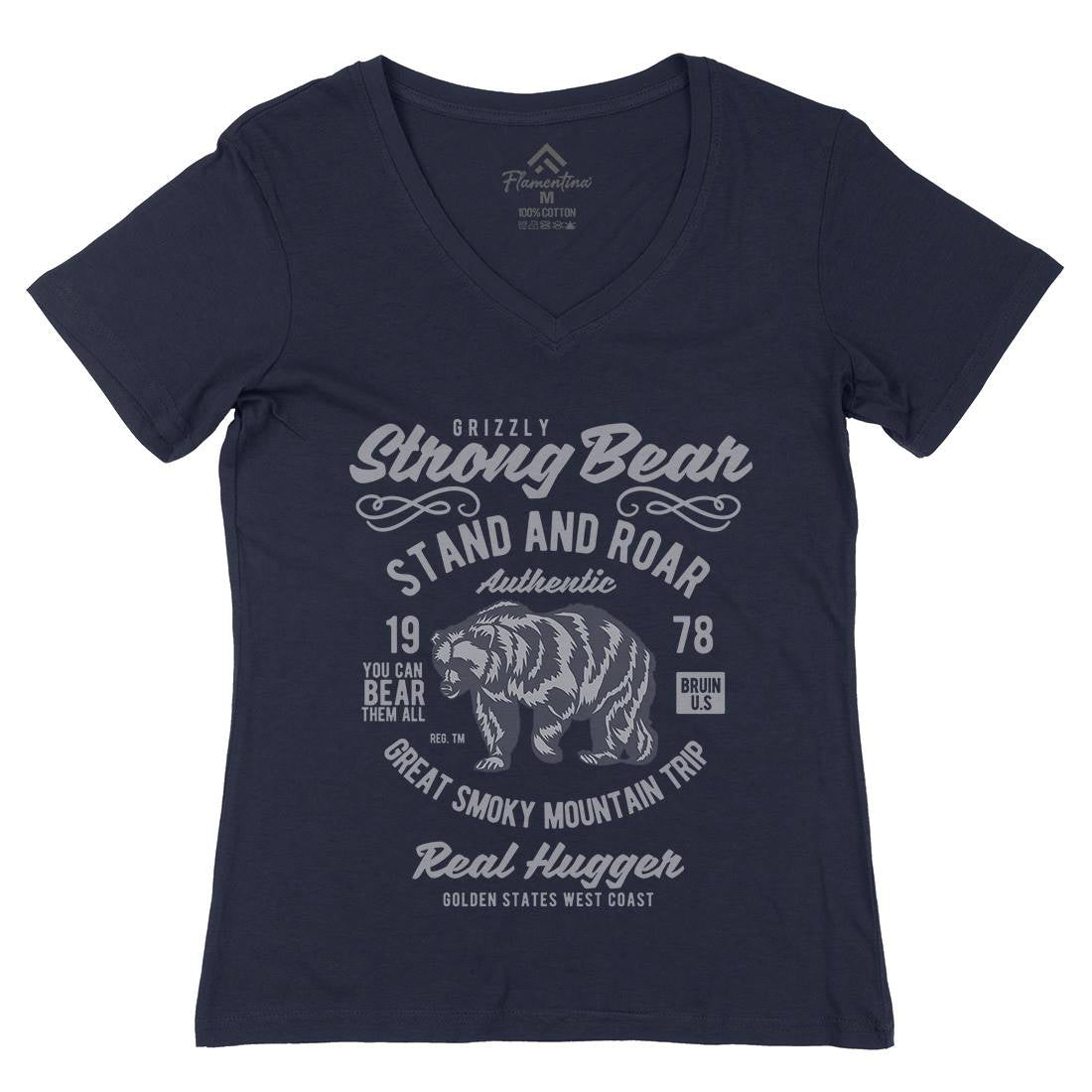 Strong Bear Womens Organic V-Neck T-Shirt Animals B259