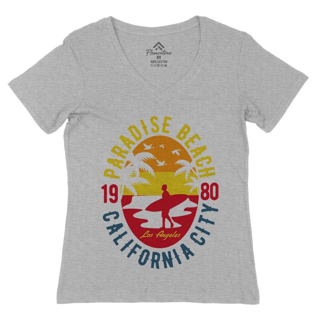 Sunshine Paradise Womens Organic V-Neck T-Shirt Surf B260