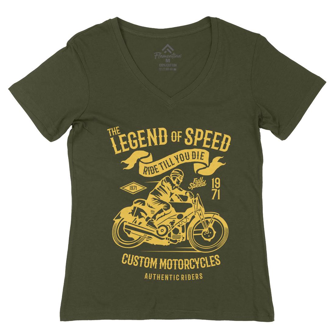 Legend Of Speed Womens Organic V-Neck T-Shirt Motorcycles B264