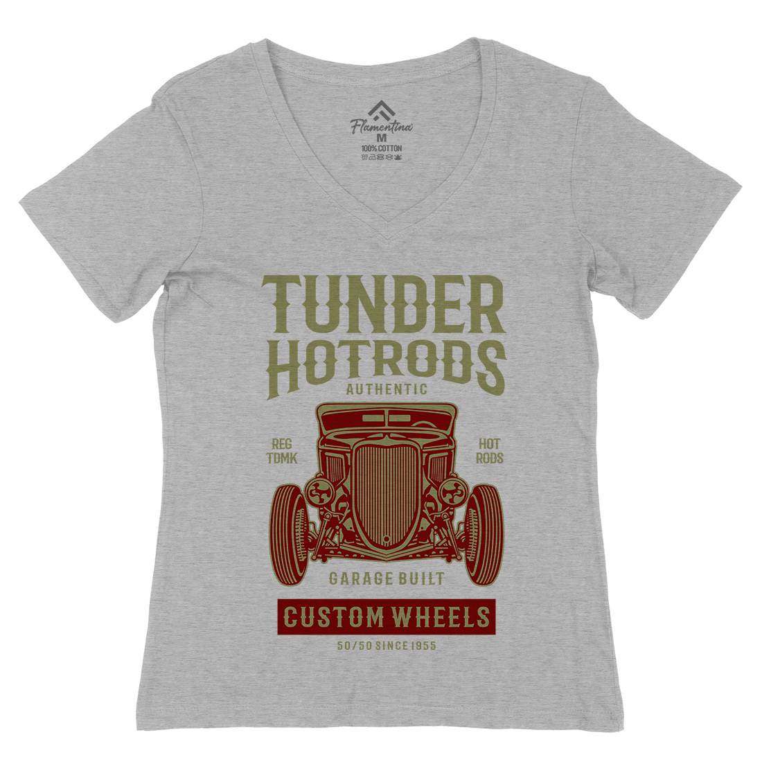 Thunder Hot Rods Womens Organic V-Neck T-Shirt Cars B266