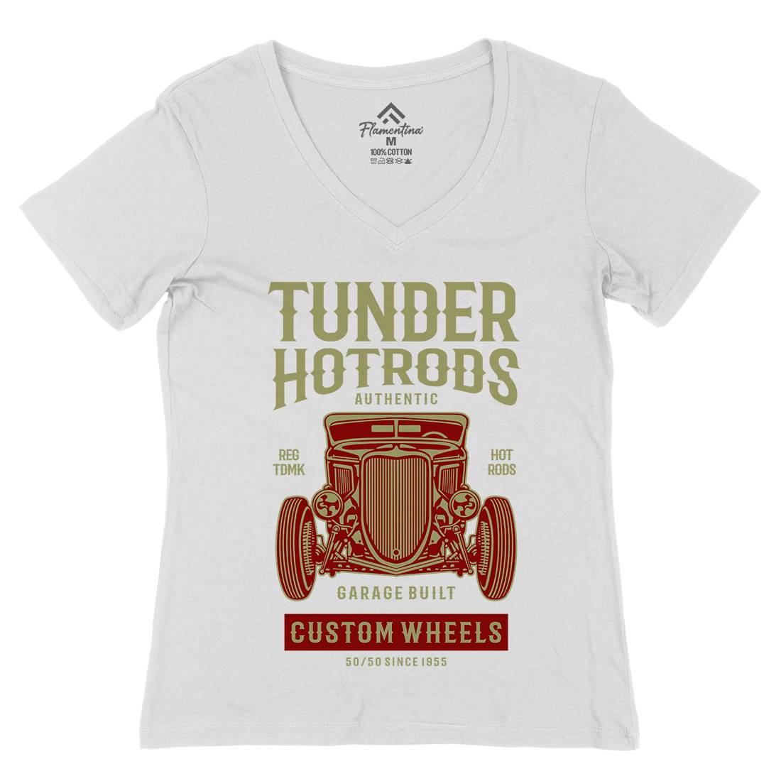 Thunder Hot Rods Womens Organic V-Neck T-Shirt Cars B266
