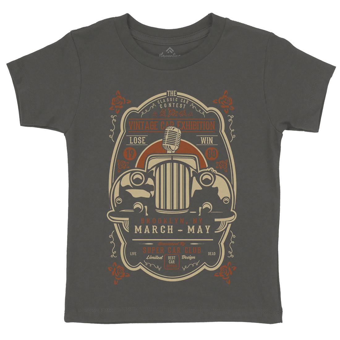 Vintage Car Exhibition Kids Organic Crew Neck T-Shirt Cars B268