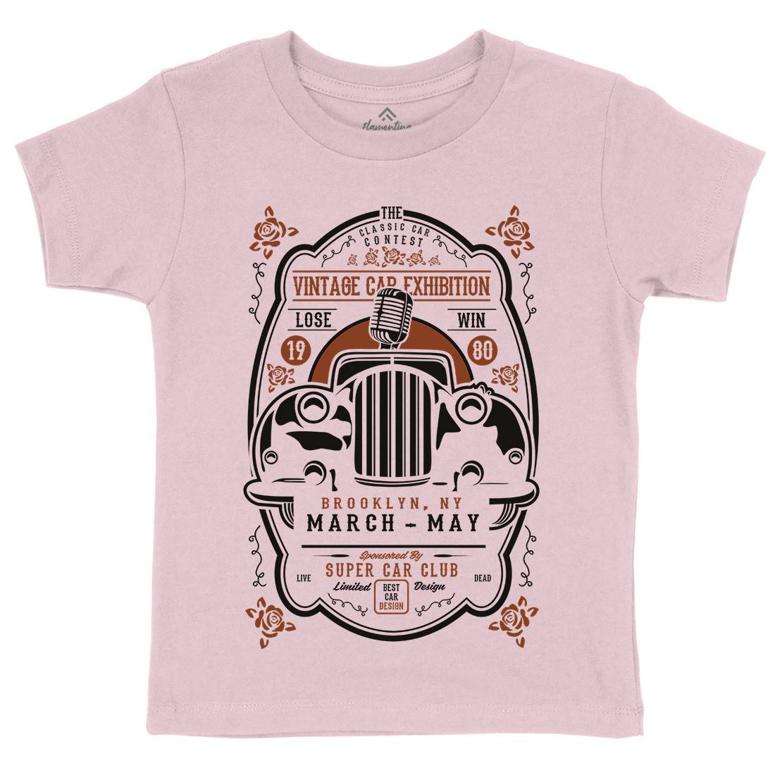 Vintage Car Exhibition Kids Organic Crew Neck T-Shirt Cars B268