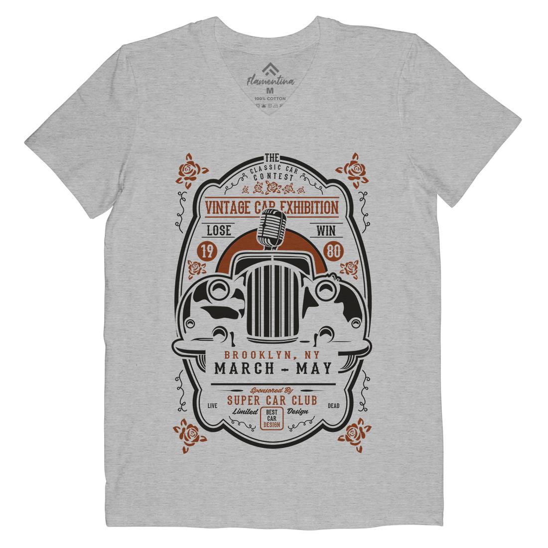 Vintage Car Exhibition Mens V-Neck T-Shirt Cars B268