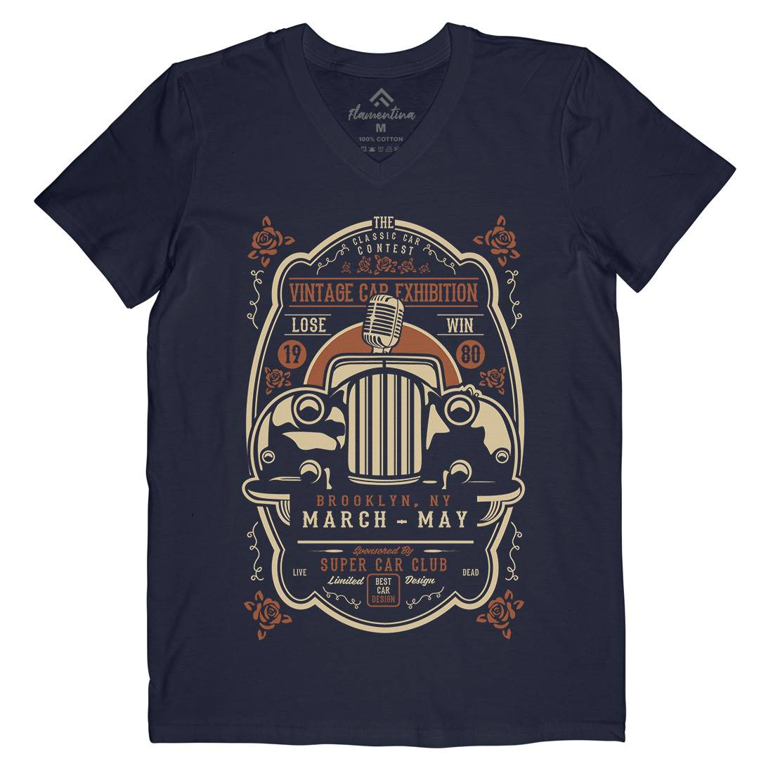 Vintage Car Exhibition Mens V-Neck T-Shirt Cars B268