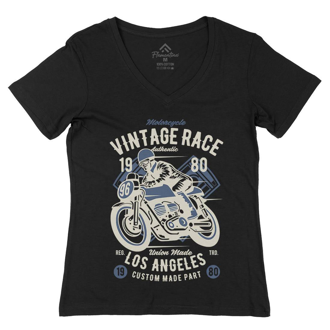 Vintage Race Womens Organic V-Neck T-Shirt Motorcycles B269