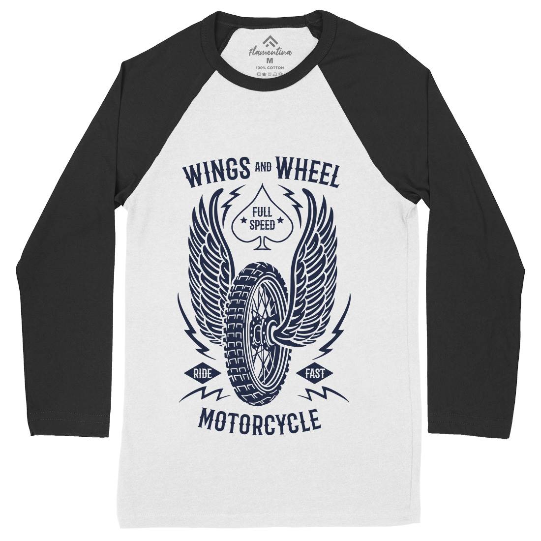 Wings And Wheel Mens Long Sleeve Baseball T-Shirt Motorcycles B272