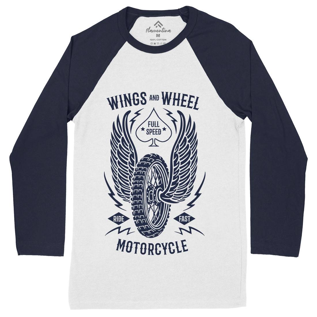 Wings And Wheel Mens Long Sleeve Baseball T-Shirt Motorcycles B272