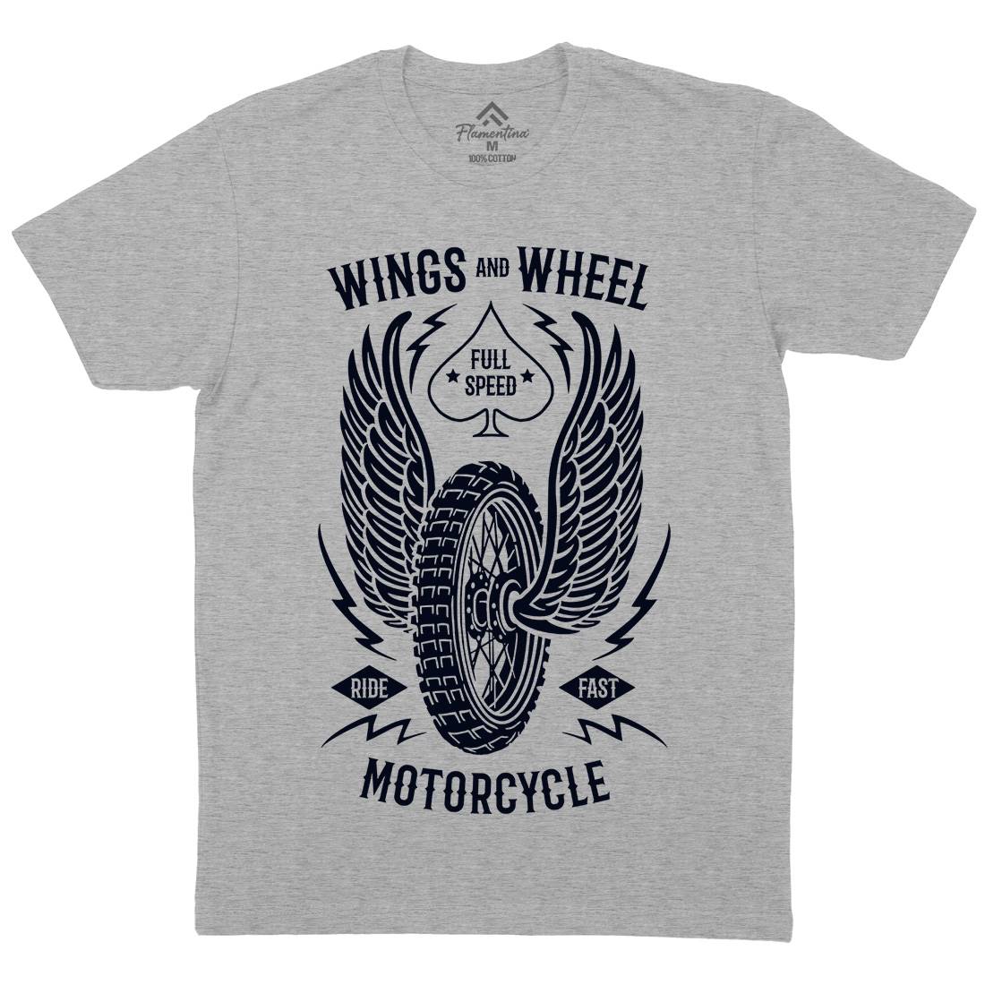 Wings And Wheel Mens Organic Crew Neck T-Shirt Motorcycles B272