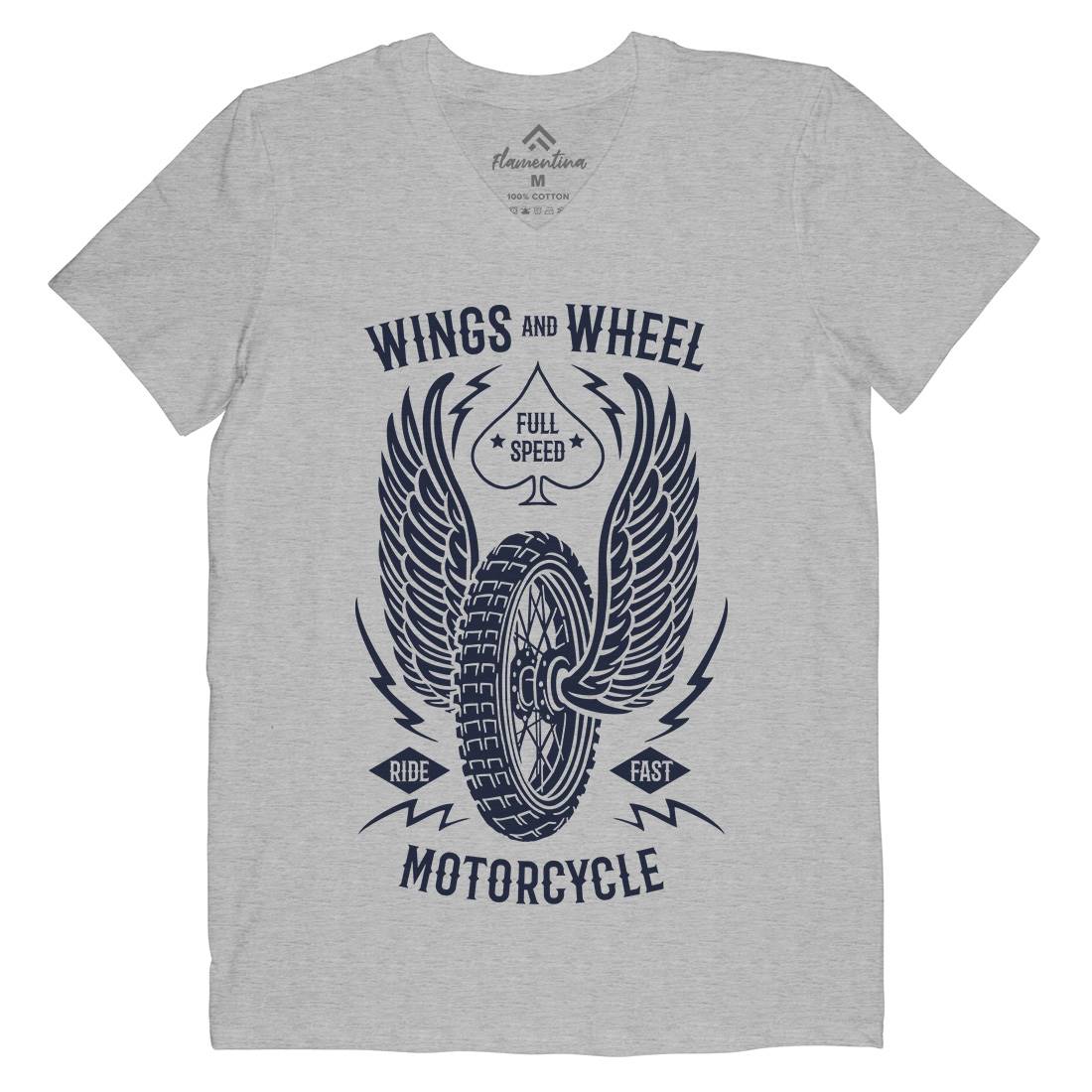 Wings And Wheel Mens V-Neck T-Shirt Motorcycles B272