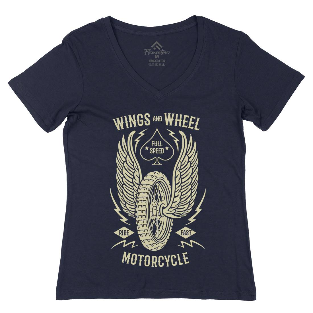 Wings And Wheel Womens Organic V-Neck T-Shirt Motorcycles B272