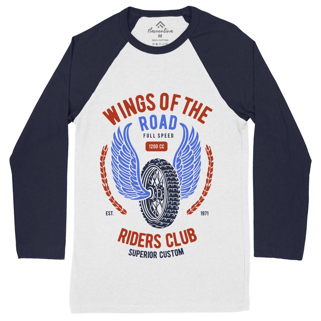 Wings Of The Road Mens Long Sleeve Baseball T-Shirt Motorcycles B273