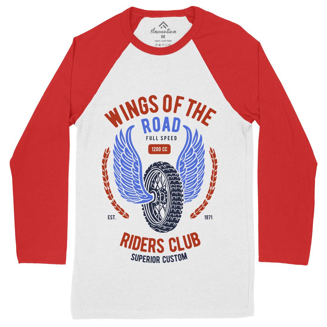 Wings Of The Road Mens Long Sleeve Baseball T-Shirt Motorcycles B273