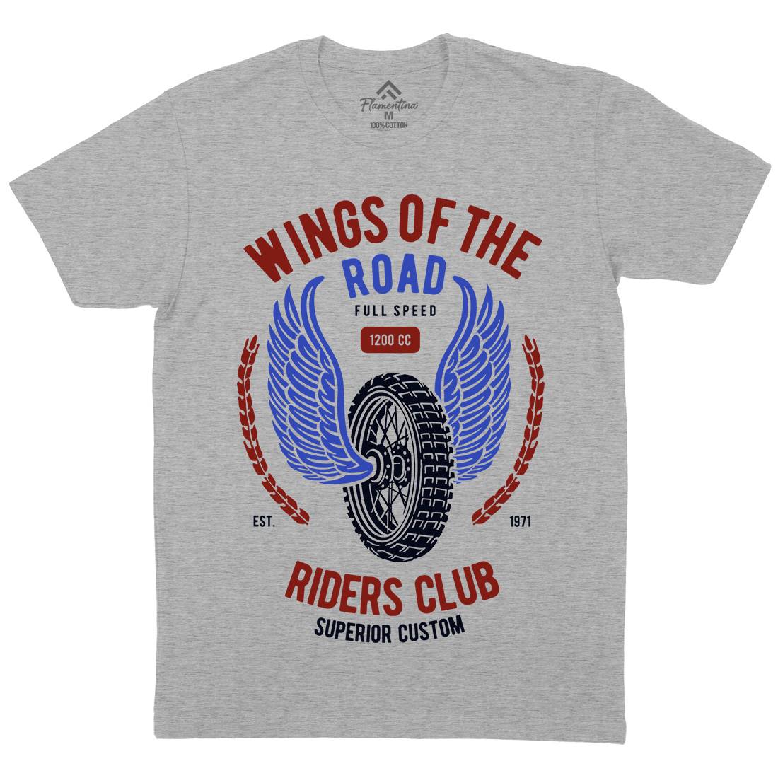 Wings Of The Road Mens Organic Crew Neck T-Shirt Motorcycles B273