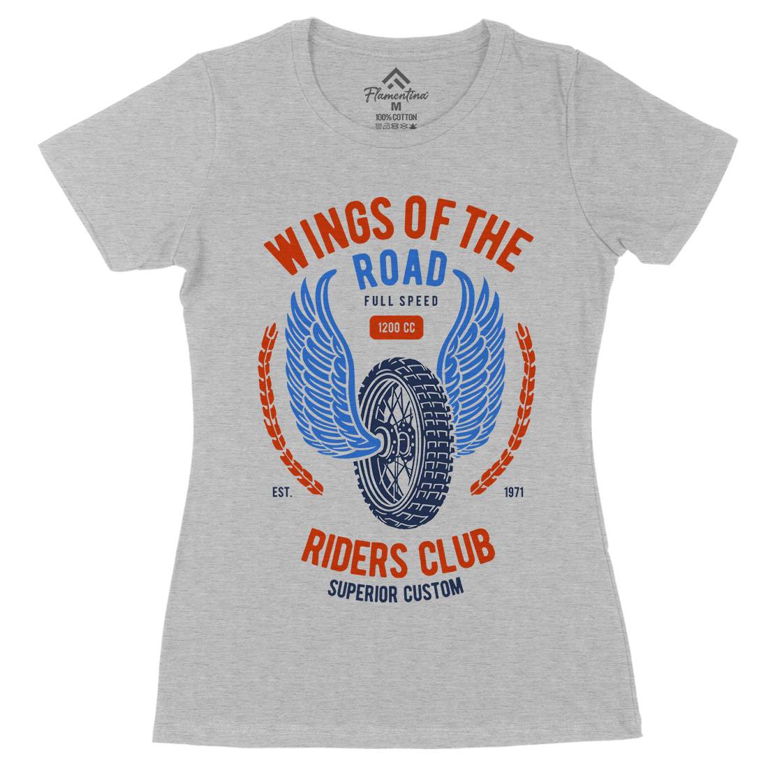 Wings Of The Road Womens Organic Crew Neck T-Shirt Motorcycles B273