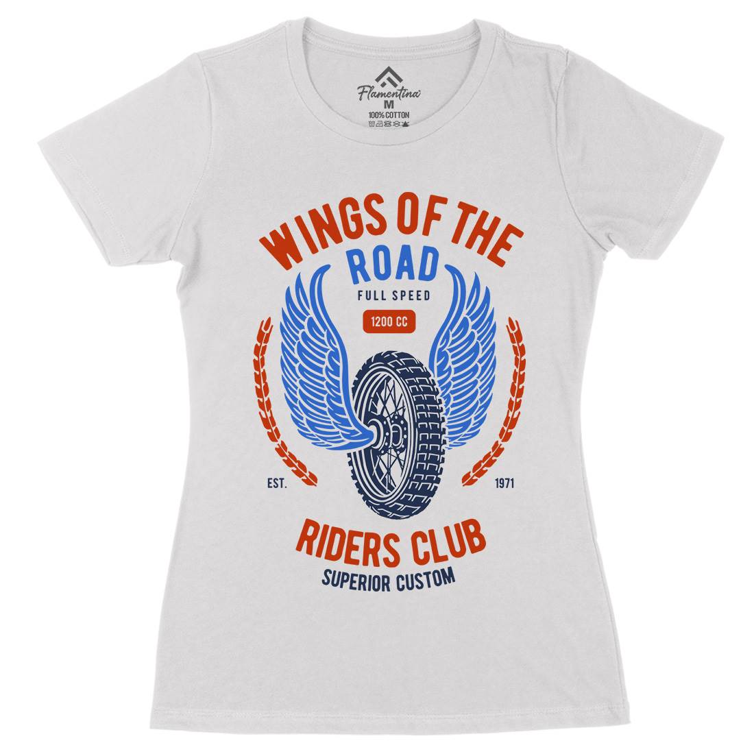Wings Of The Road Womens Organic Crew Neck T-Shirt Motorcycles B273