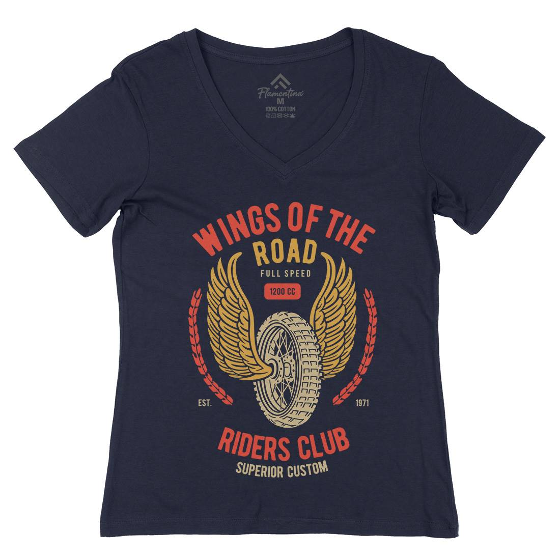 Wings Of The Road Womens Organic V-Neck T-Shirt Motorcycles B273
