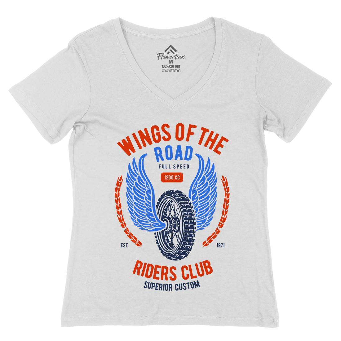 Wings Of The Road Womens Organic V-Neck T-Shirt Motorcycles B273