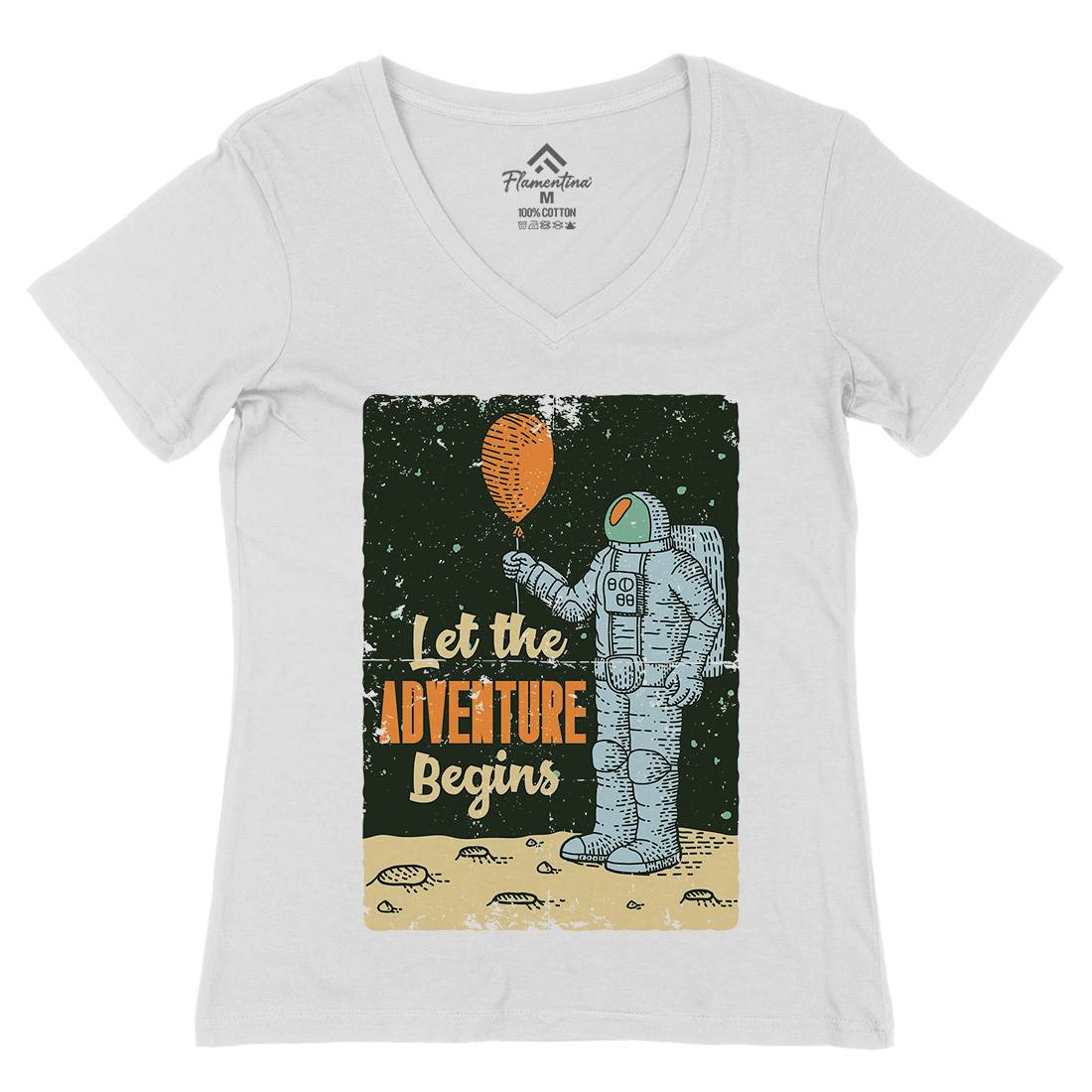 Astronaut Womens Organic V-Neck T-Shirt Space B275