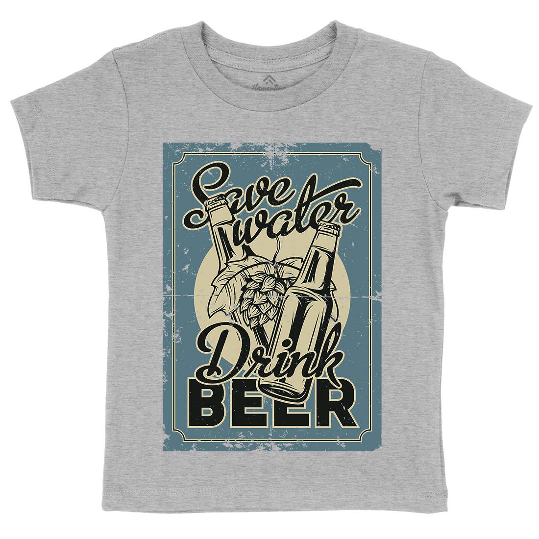 Save Water Drink Beer Kids Organic Crew Neck T-Shirt Drinks B279