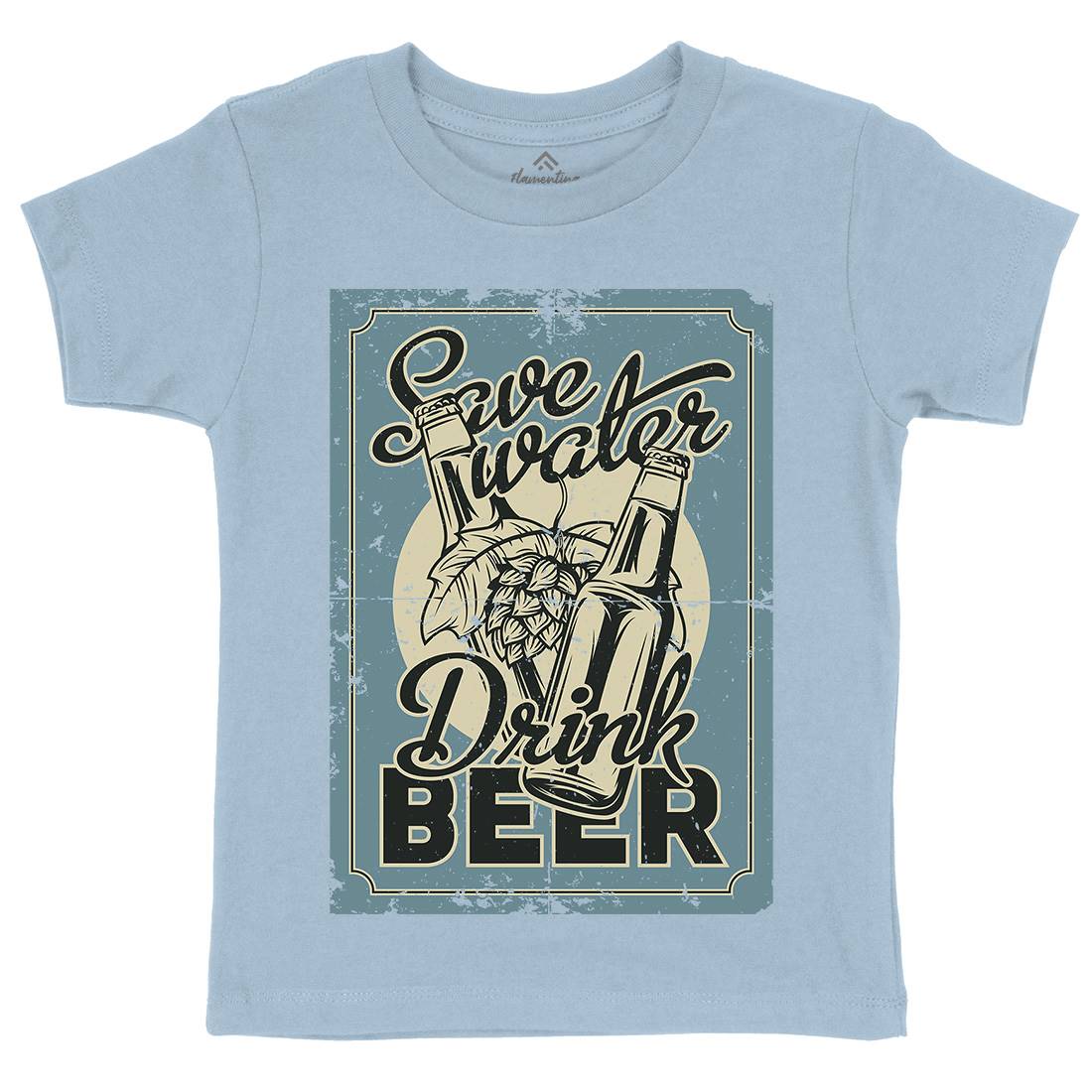 Save Water Drink Beer Kids Organic Crew Neck T-Shirt Drinks B279