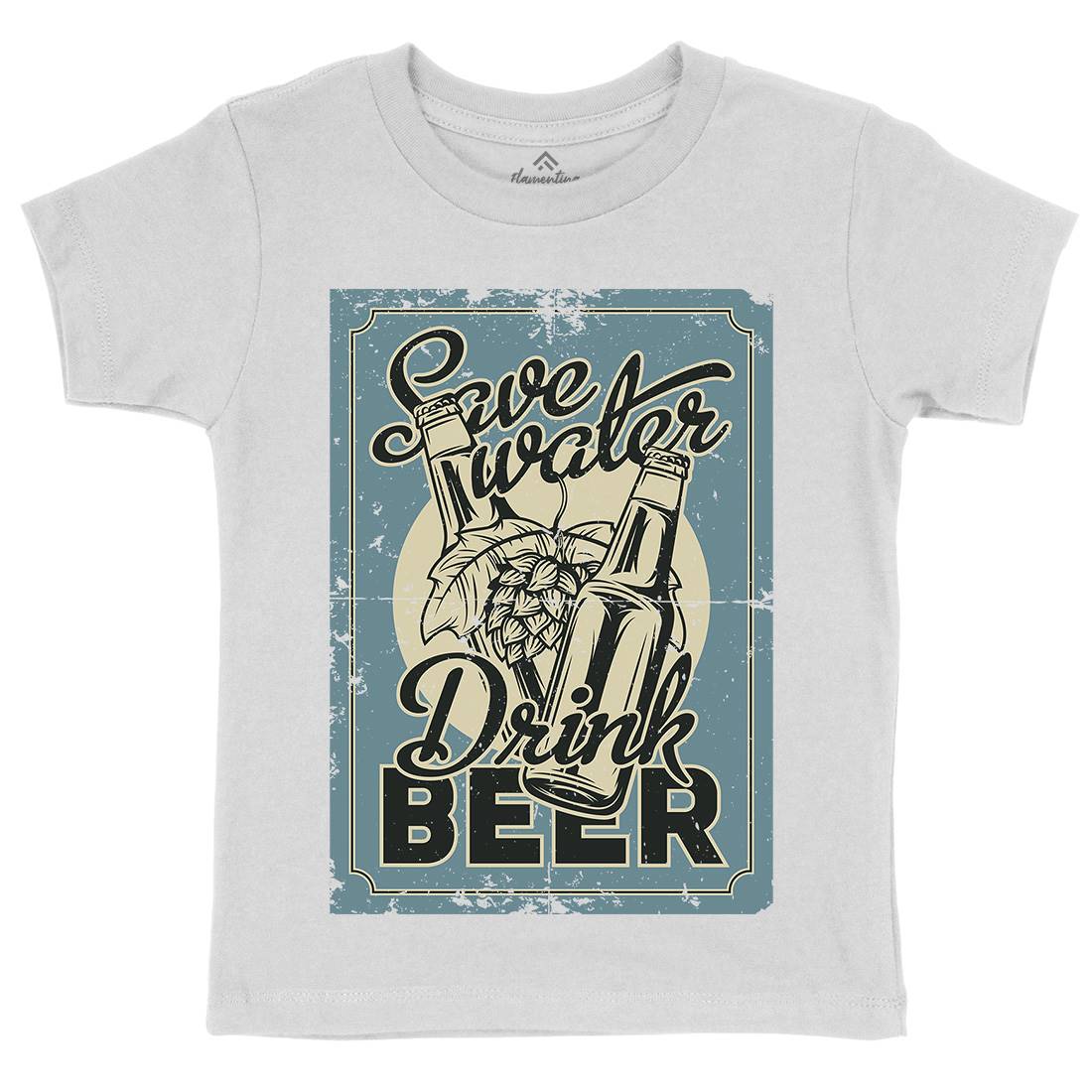 Save Water Drink Beer Kids Crew Neck T-Shirt Drinks B279