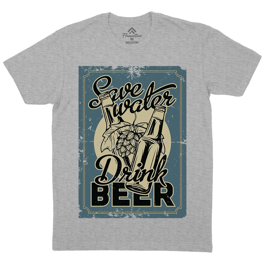 Save Water Drink Beer Mens Organic Crew Neck T-Shirt Drinks B279