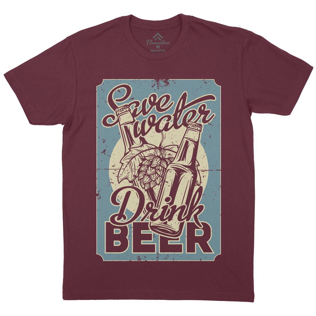 Save Water Drink Beer Mens Organic Crew Neck T-Shirt Drinks B279