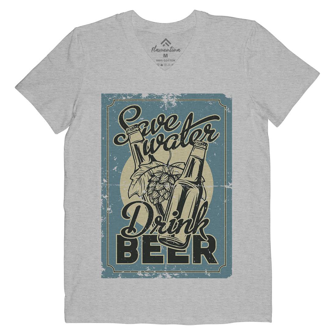 Save Water Drink Beer Mens Organic V-Neck T-Shirt Drinks B279