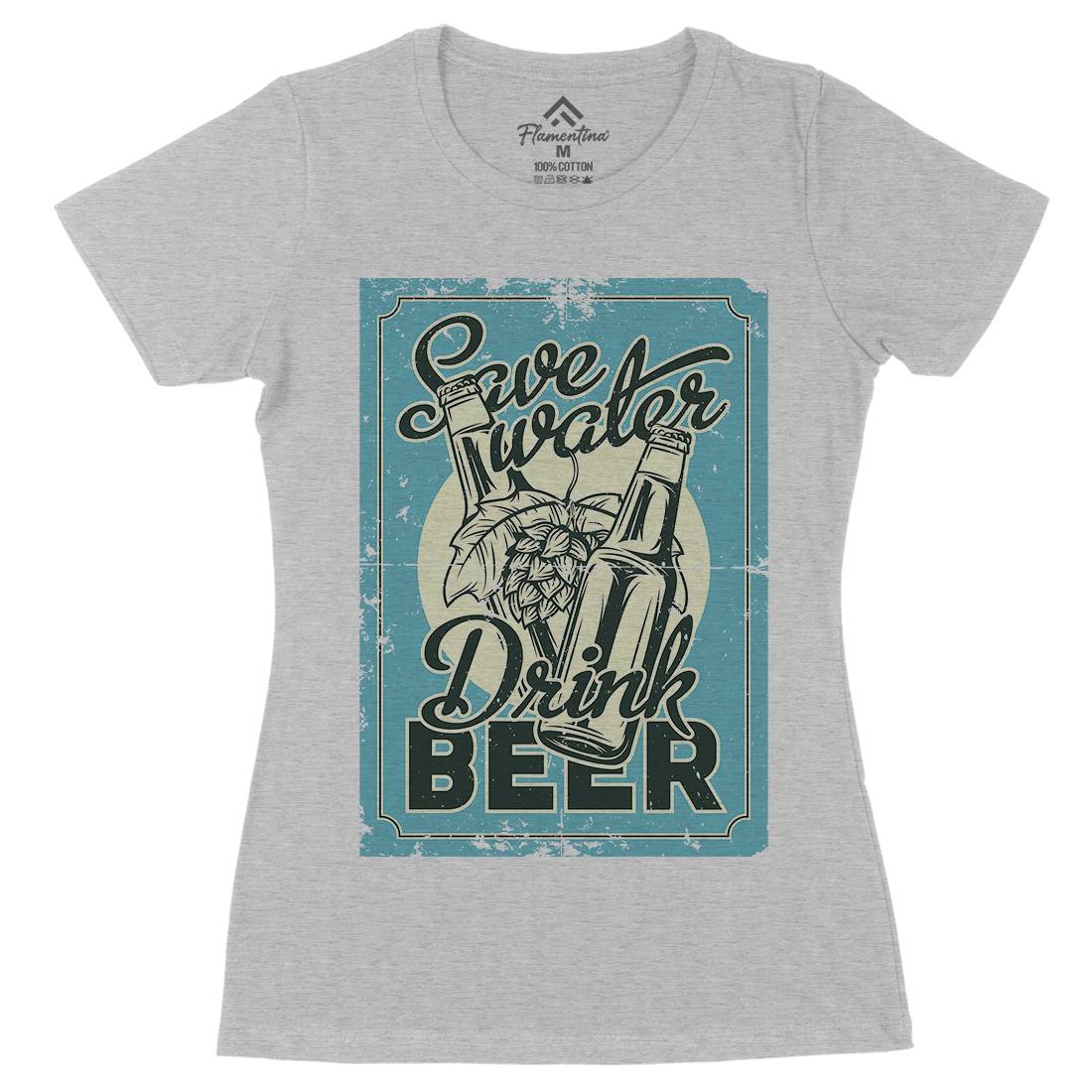 Save Water Drink Beer Womens Organic Crew Neck T-Shirt Drinks B279