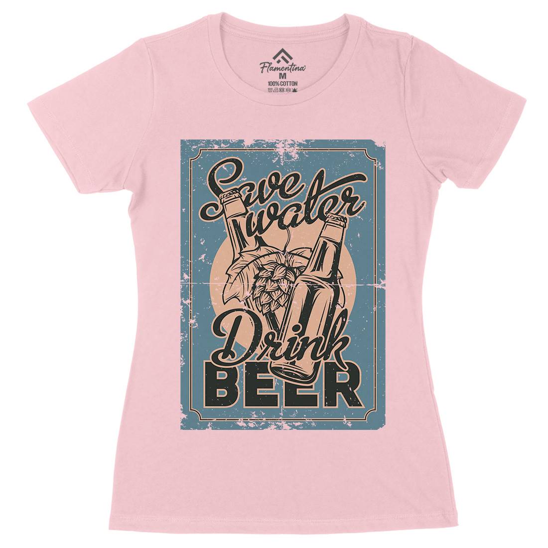 Save Water Drink Beer Womens Organic Crew Neck T-Shirt Drinks B279