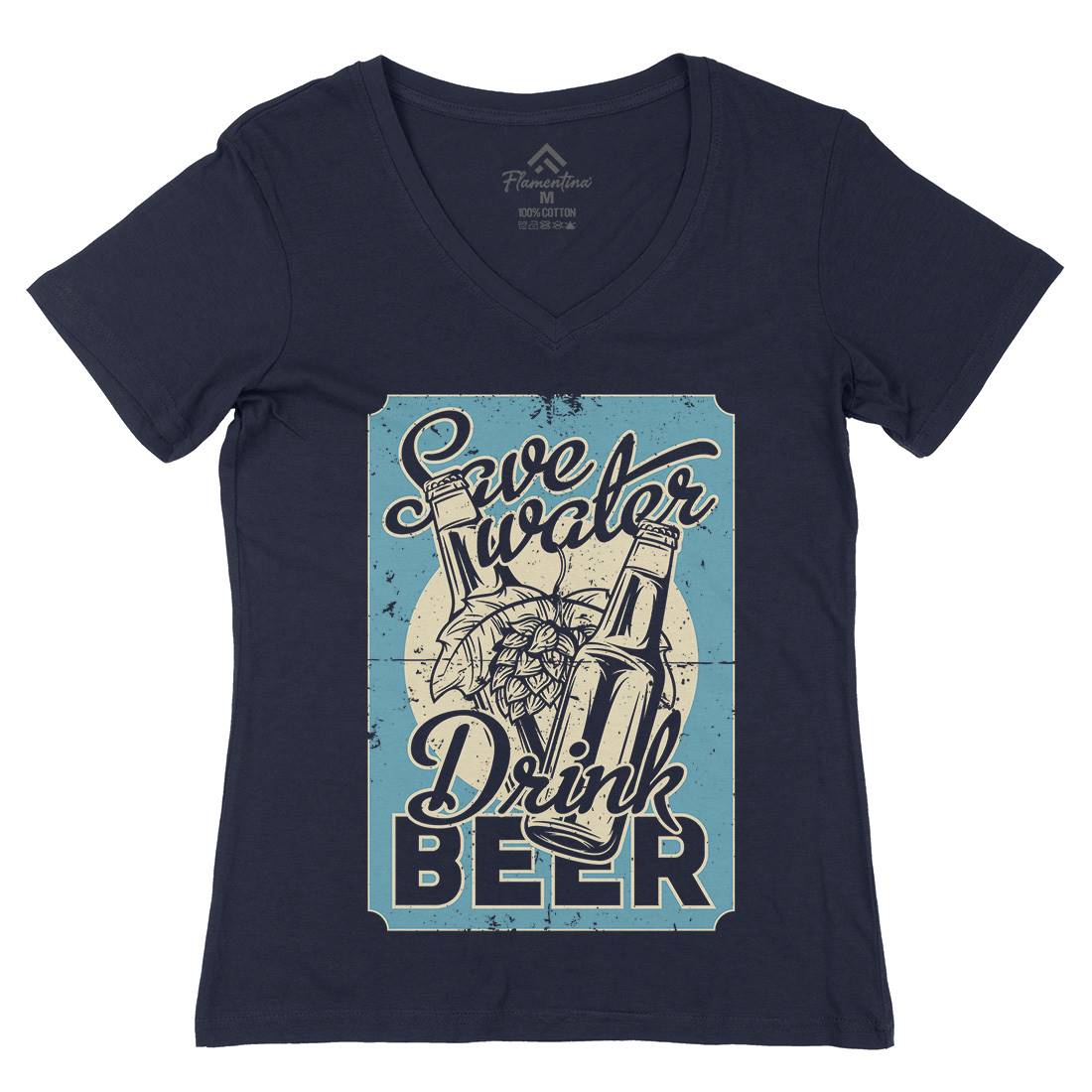 Save Water Drink Beer Womens Organic V-Neck T-Shirt Drinks B279