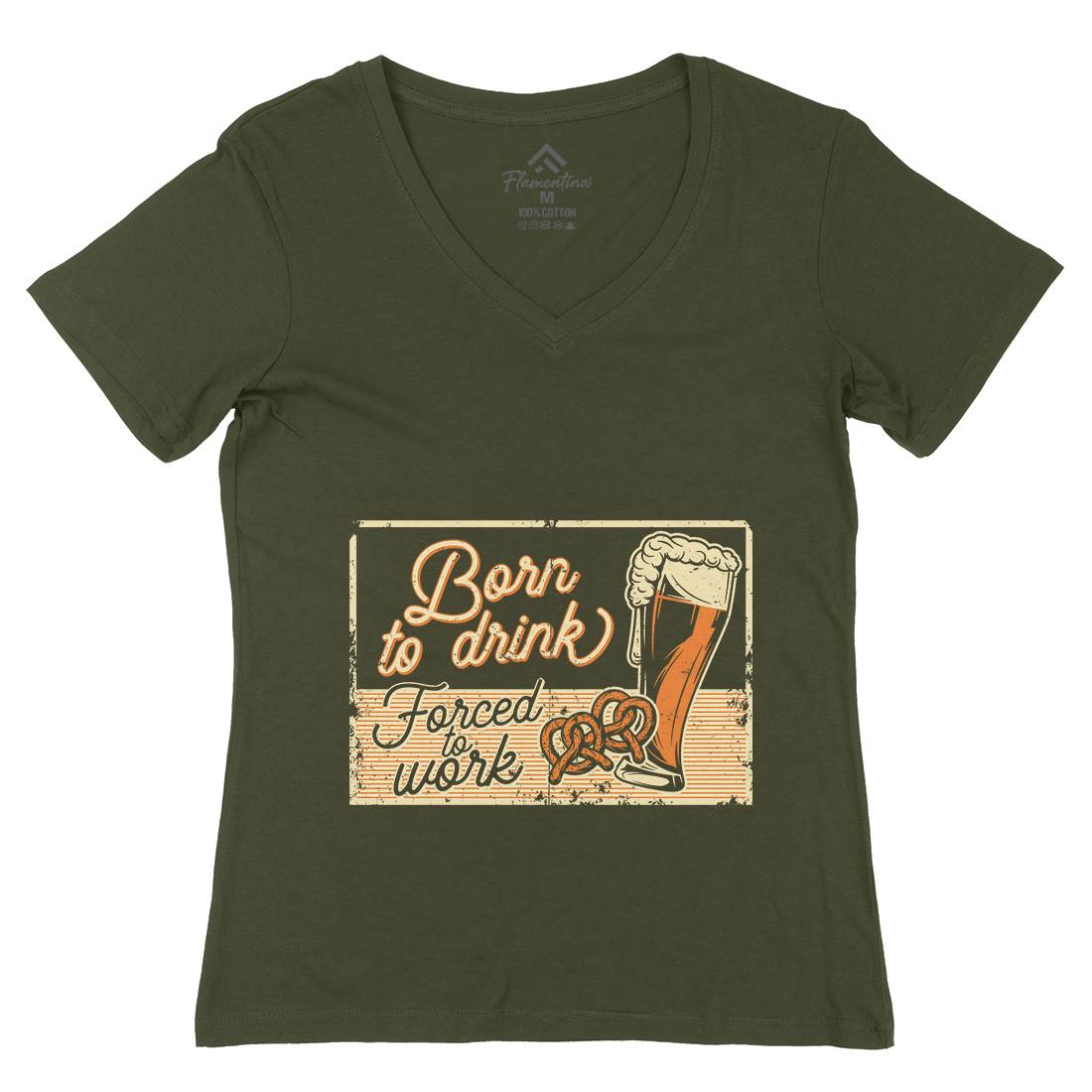 Born To Drink Beer Womens Organic V-Neck T-Shirt Drinks B282