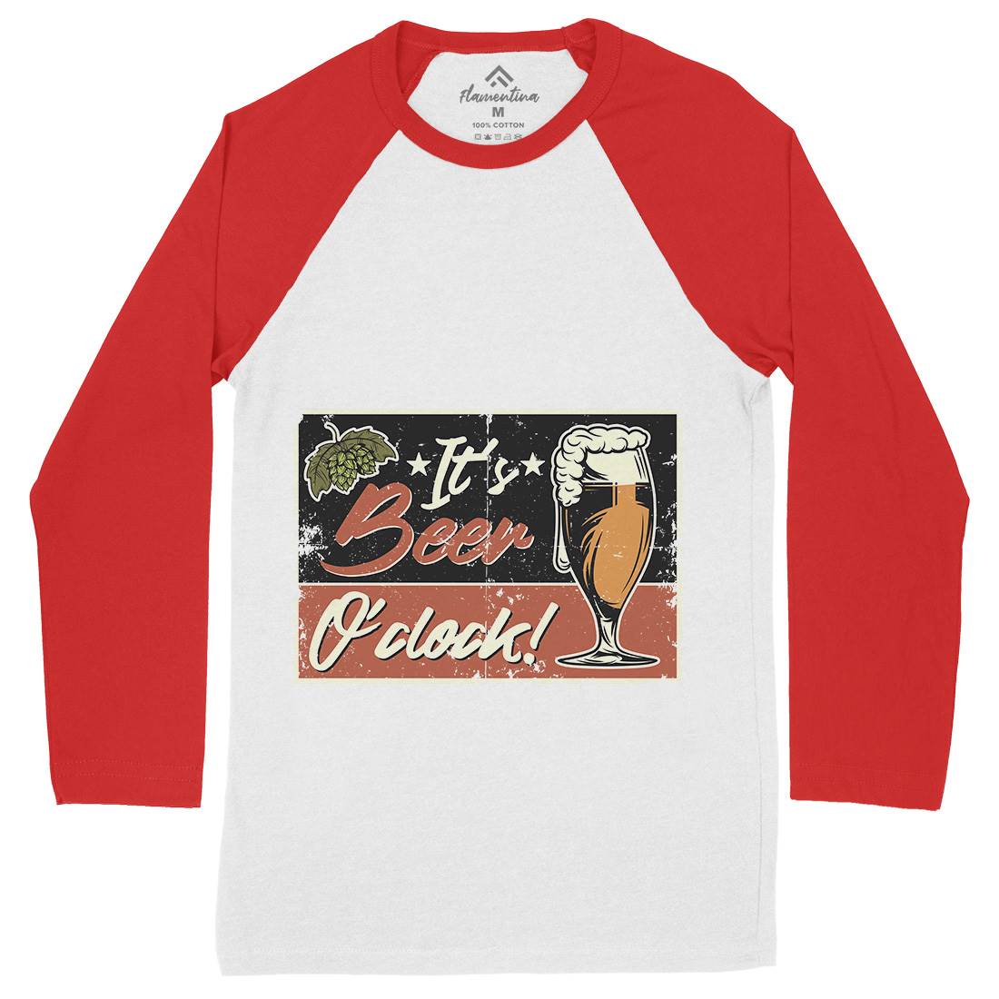 It&#39;s Beer O&#39;Clock Mens Long Sleeve Baseball T-Shirt Drinks B283