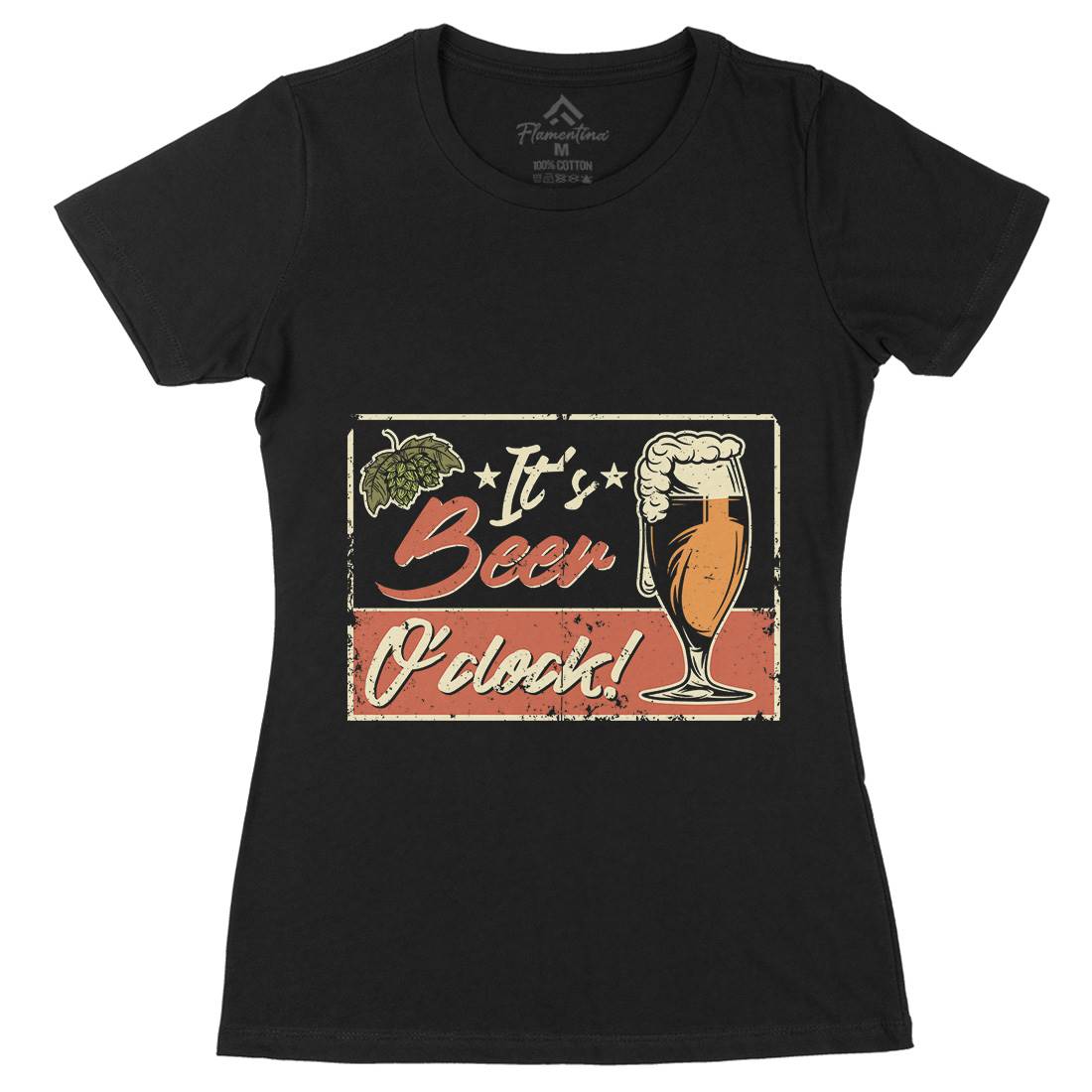 It&#39;s Beer O&#39;Clock Womens Organic Crew Neck T-Shirt Drinks B283