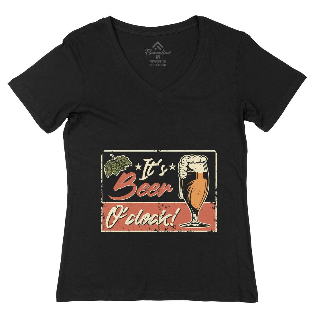 It&#39;s Beer O&#39;Clock Womens Organic V-Neck T-Shirt Drinks B283