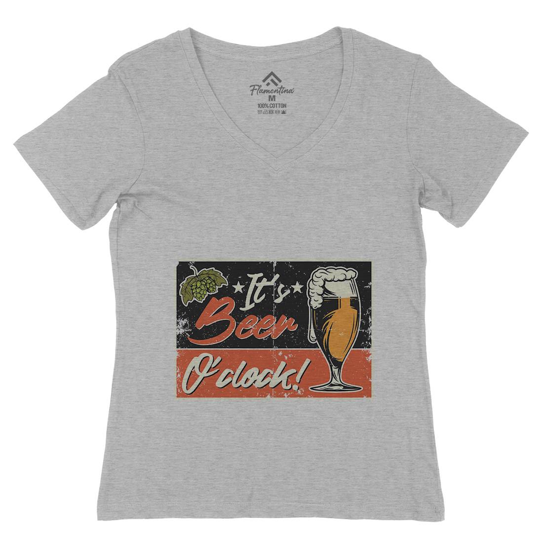 It&#39;s Beer O&#39;Clock Womens Organic V-Neck T-Shirt Drinks B283