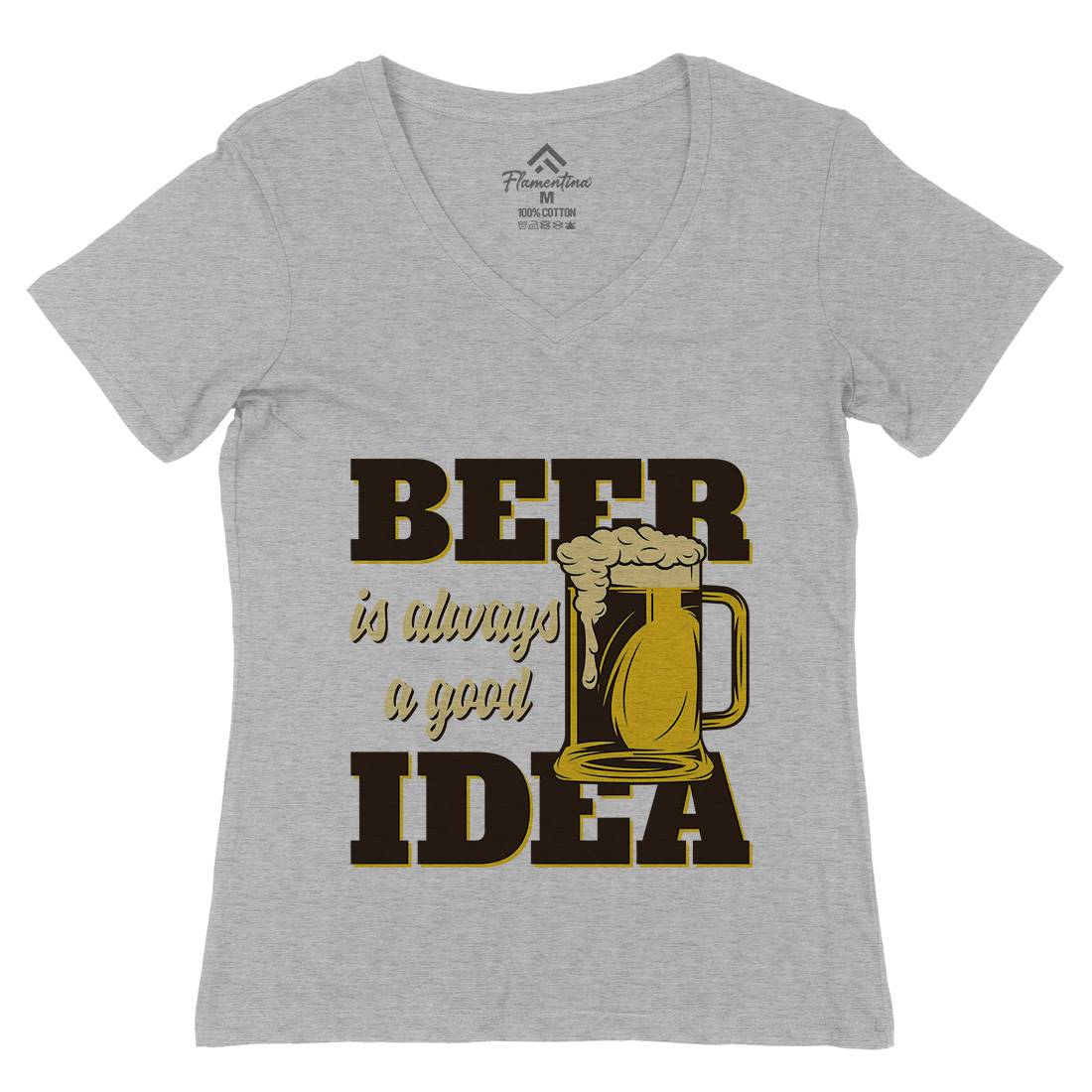 Beer Good Idea Womens Organic V-Neck T-Shirt Drinks B288