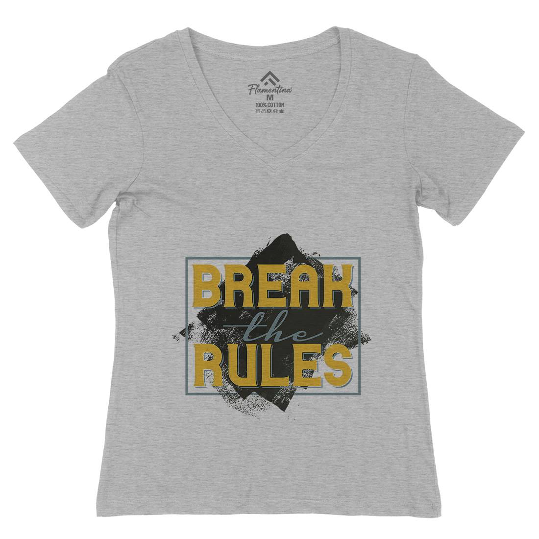 Break The Rules Womens Organic V-Neck T-Shirt Retro B291
