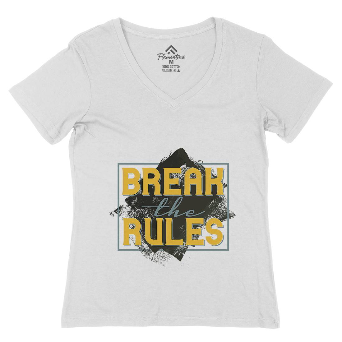 Break The Rules Womens Organic V-Neck T-Shirt Retro B291