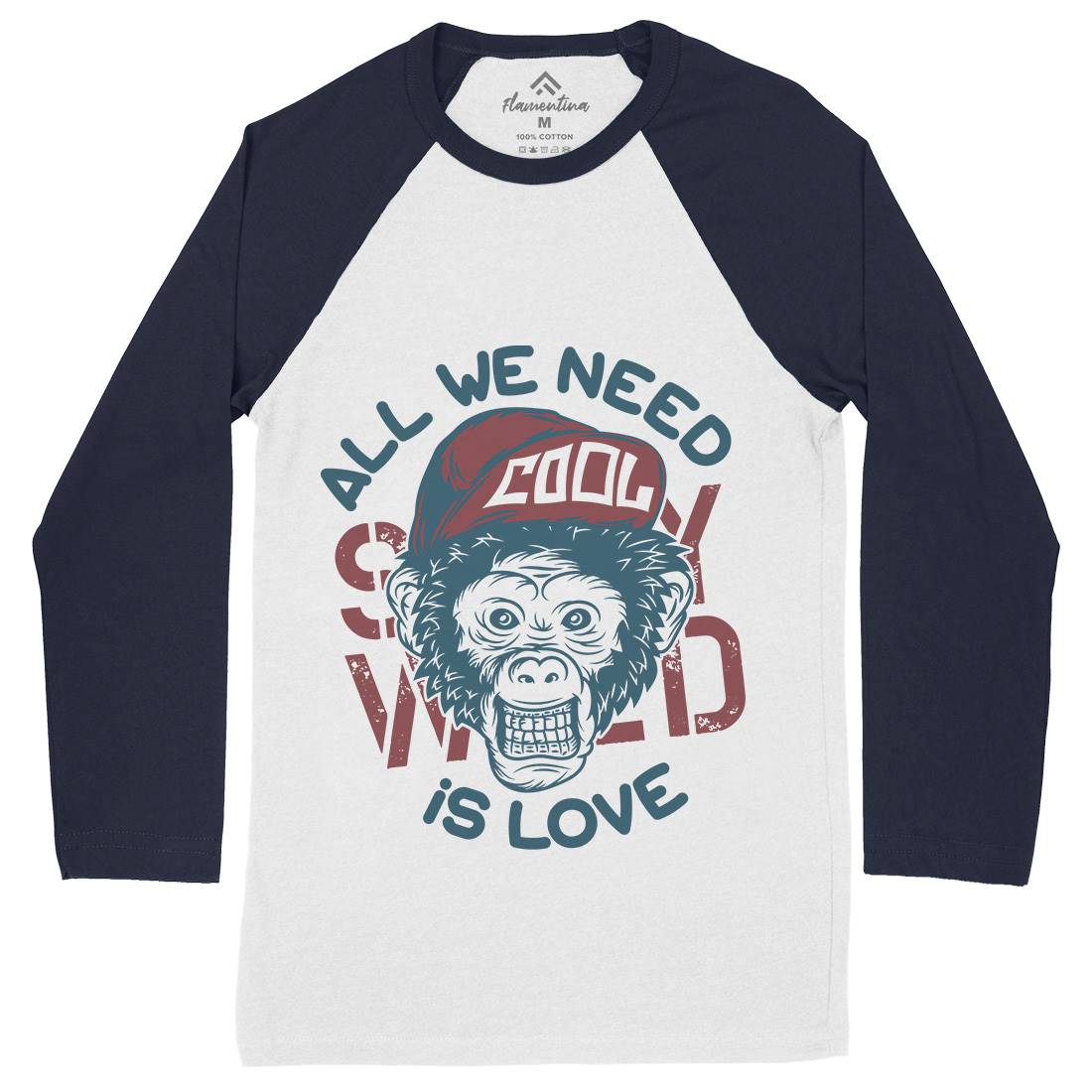 Cool Monkey Mens Long Sleeve Baseball T-Shirt Animals B293