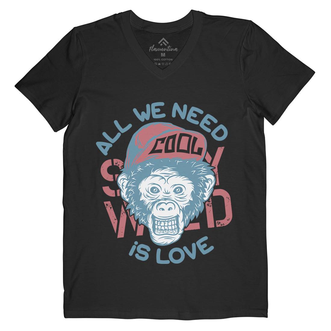 Cool Monkey Mens Organic V-Neck T-Shirt Animals B293